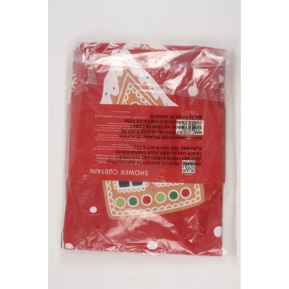 Avanti Home Shower Curtain Gingerbread Man Red Holiday Pattern 72x72 NWT